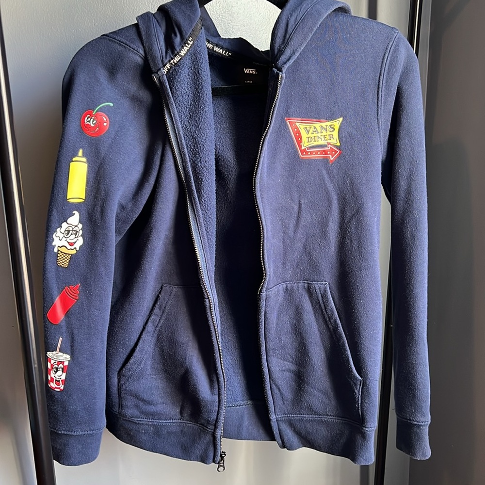 Vans OFF THE WALL Limited Edition Boys Diner Hoodie Jacket Navy Blue size Large